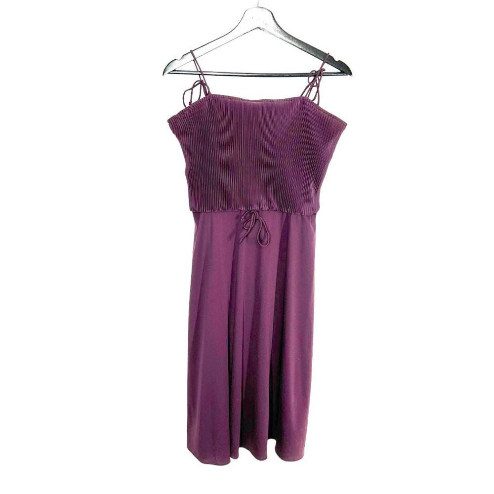Vintage 70s Purple Micro Pleat Top Sleeveless Knee Length Dress Large